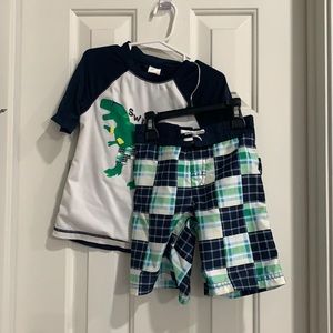 Two piece Gymboree dinosaur plaid swimsuit boys 4t